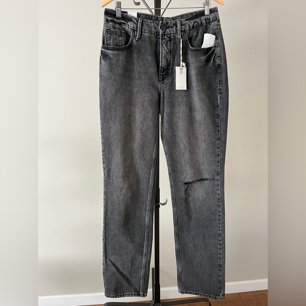 Good American Good ‘90s Icon Straight Leg Jeans in Black, Size 8/29.